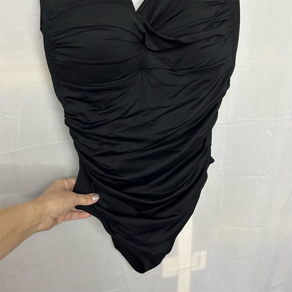 Bond-eye Women's Black One Piece Swimsuit Size 10 D/DD Front Twist Slimming - Picture 2 of 10